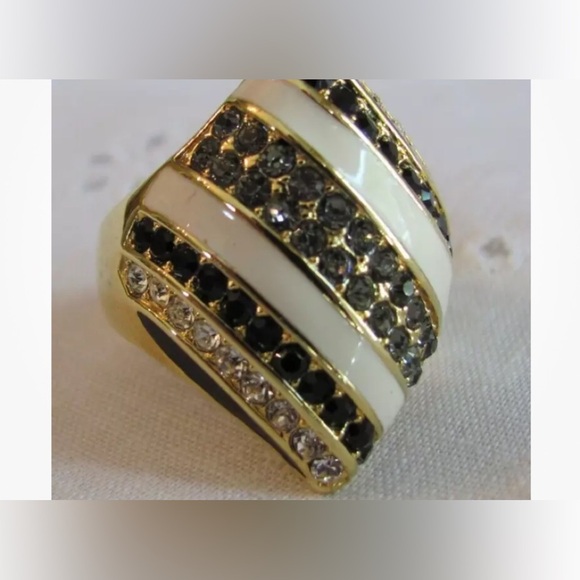 Statement Ring from AKKAD with Sapphire blue,Smoky & clear Crystals - Picture 1 of 7